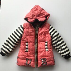 Weilong Girls Pink Stripes, hooded, fluffy lined, Jacket - says L looks M